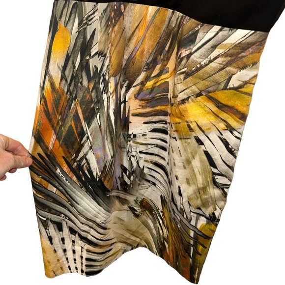 Black Halo earthy Tropical reeds print asymmetrical sleeve dress S AS NEW - Picture 3 of 5